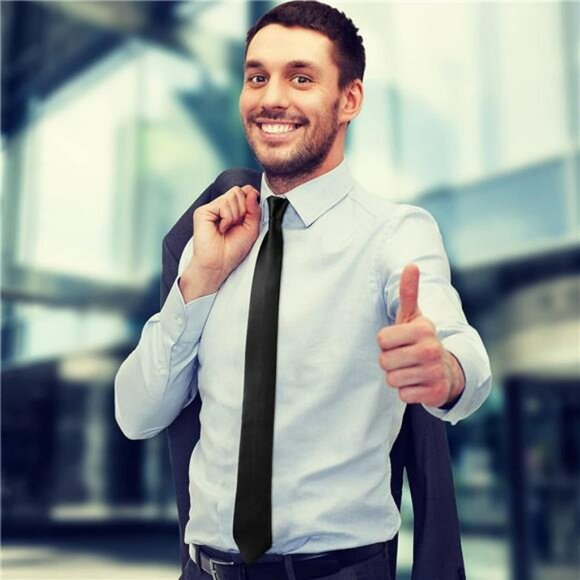 mens satin necktie set solid color ties formal wedding business office accessori - Picture 6 of 8